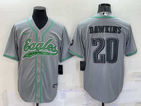 Men's Philadelphia Eagles #20 Brian Dawkins Gray With Patch Cool Base Stitched Baseball Jersey